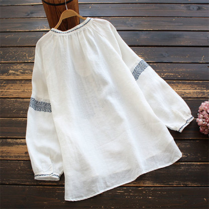 <br>ブラウス シャツ シャツブラウス レディース 長袖 麻風 白 おしゃれ 春 刺繍 綿混 ぽわん袖 春秋 きれいめ 長袖シャツ トップス 体型カバー ゆったり 前開き 送料無料 柔らか ビッグシルエット 通勤 OL 大人可愛い エレガント 入園式 卒業式