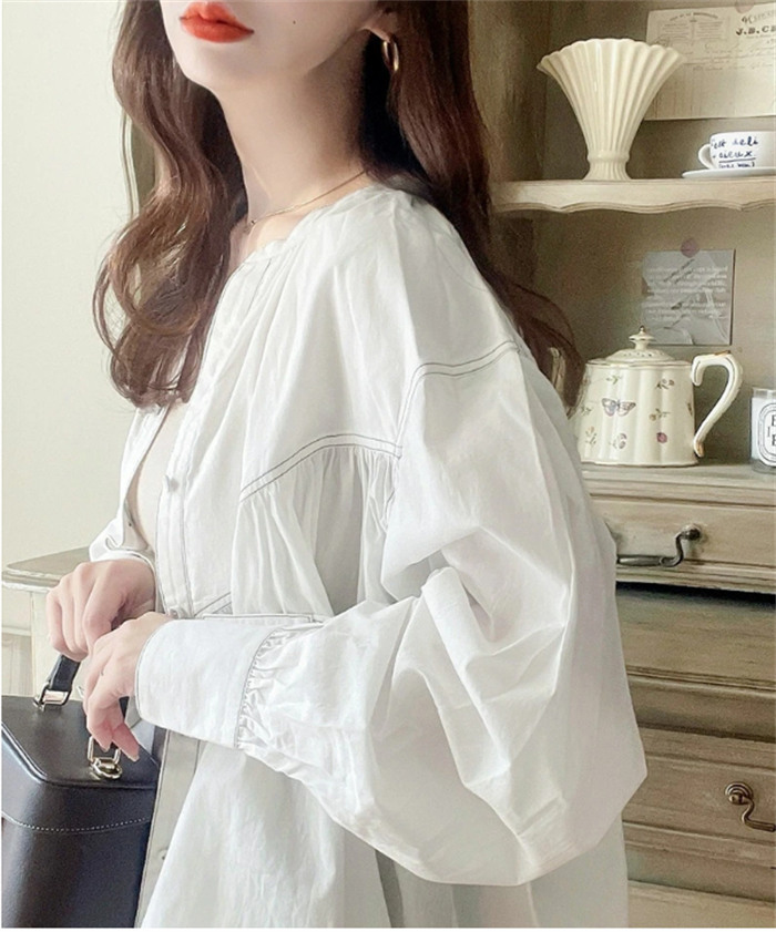 <br>シャツ レディース ブラウス 長袖 ドルマン 彼シャツ チュニック バックシャン ロングシャツ ぽわん袖 バルーンスリープ ギャザー 大きいサイズ トップス 着痩せ ゆったり 体型カバー カジュアル 春 夏 バックフレア ビッグシルエット 大人 送料無料