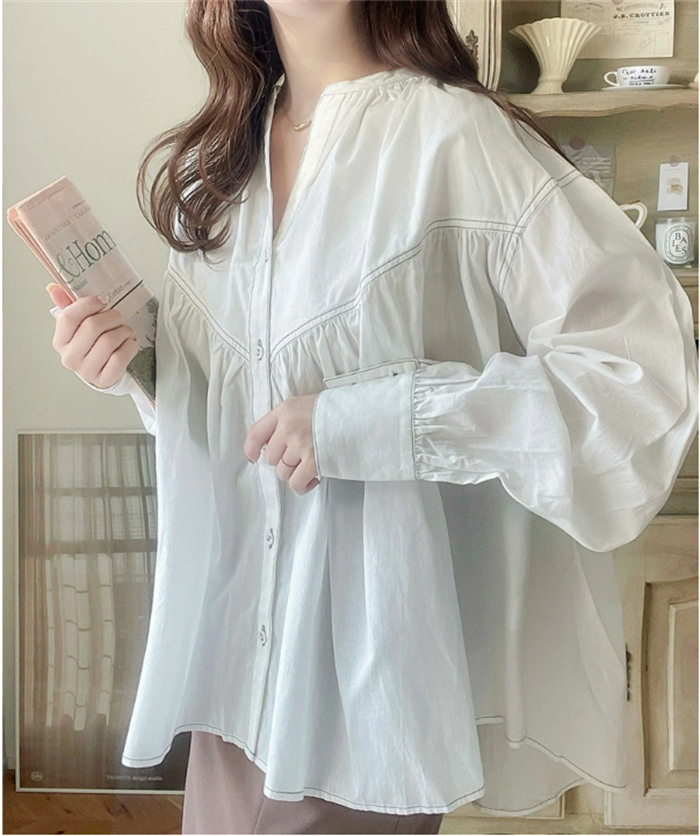 <br>シャツ レディース ブラウス 長袖 ドルマン 彼シャツ チュニック バックシャン ロングシャツ ぽわん袖 バルーンスリープ ギャザー 大きいサイズ トップス 着痩せ ゆったり 体型カバー カジュアル 春 夏 バックフレア ビッグシルエット 大人 送料無料