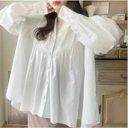 <br>シャツ レディース ブラウス 長袖 ドルマン 彼シャツ チュニック バックシャン ロングシャツ ぽわん袖 バルーンスリープ ギャザー 大きいサイズ トップス 着痩せ ゆったり 体型カバー カジュアル 春 夏 バックフレア ビッグシルエット 大人 送料無料