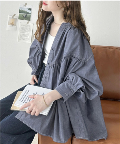 <br>シャツ レディース ブラウス 長袖 ドルマン 彼シャツ チュニック バックシャン ロングシャツ ぽわん袖 バルーンスリープ ギャザー 大きいサイズ トップス 着痩せ ゆったり 体型カバー カジュアル 春 夏 バックフレア ビッグシルエット 大人 送料無料