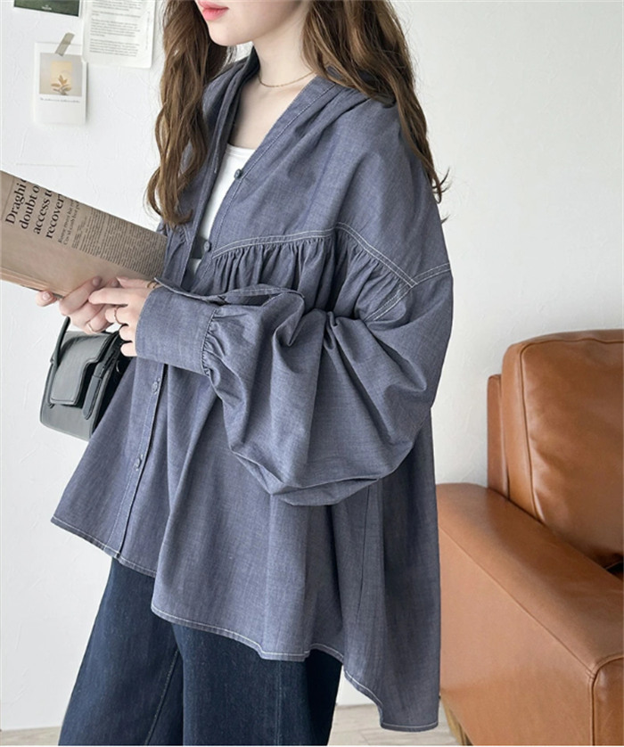 <br>シャツ レディース ブラウス 長袖 ドルマン 彼シャツ チュニック バックシャン ロングシャツ ぽわん袖 バルーンスリープ ギャザー 大きいサイズ トップス 着痩せ ゆったり 体型カバー カジュアル 春 夏 バックフレア ビッグシルエット 大人 送料無料