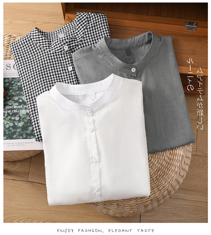 <br>シャツブラウス レディース スタンドカラー シャツ ブラウス 半袖 トップス フレンチスリーブ カジュアル 無地 チェック 大きいサイズ 体型カバー ゆったり 通勤 夏 シンプル 涼しい 着回し