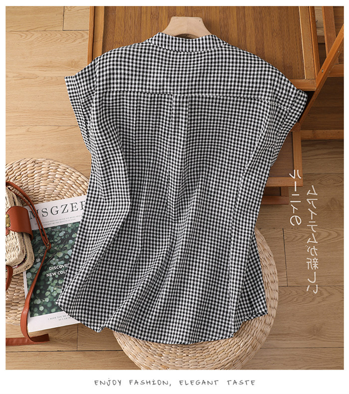 <br>シャツブラウス レディース スタンドカラー シャツ ブラウス 半袖 トップス フレンチスリーブ カジュアル 無地 チェック 大きいサイズ 体型カバー ゆったり 通勤 夏 シンプル 涼しい 着回し