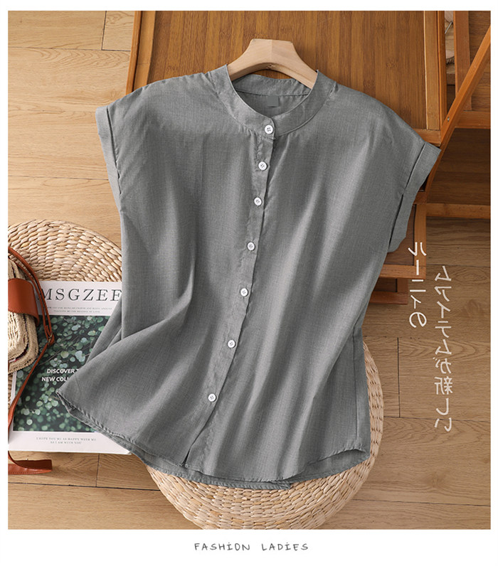 <br>シャツブラウス レディース スタンドカラー シャツ ブラウス 半袖 トップス フレンチスリーブ カジュアル 無地 チェック 大きいサイズ 体型カバー ゆったり 通勤 夏 シンプル 涼しい 着回し