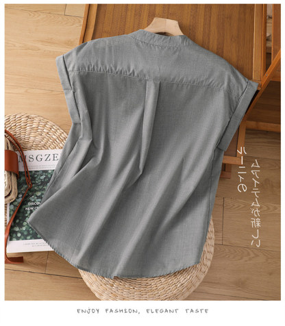 <br>シャツブラウス レディース スタンドカラー シャツ ブラウス 半袖 トップス フレンチスリーブ カジュアル 無地 チェック 大きいサイズ 体型カバー ゆったり 通勤 夏 シンプル 涼しい 着回し