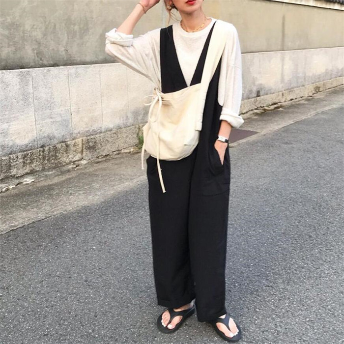 <br>オールインワン サロペット レディース 薄手 夏 ワイドパンツ きれいめ 黒 大きめ 大きいサイズ ノースリーブ 無地 オーバーオール ロング 服 つなぎ シンプル ポケット
