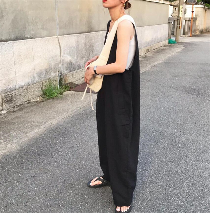 <br>オールインワン サロペット レディース 薄手 夏 ワイドパンツ きれいめ 黒 大きめ 大きいサイズ ノースリーブ 無地 オーバーオール ロング 服 つなぎ シンプル ポケット