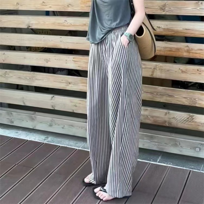 ワイドパンツ レディース 薄手 タックワイドパンツ 冷感 ストレート ボトムス パンツ ワイド マキシ丈 ストライプ柄 美シルエット ハイウエスト ゆったり カジュアル きれいめ
