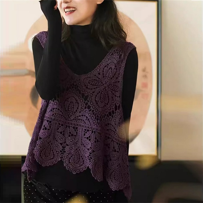 ベスト レディース 春夏 トップス 透かし編み プルオーバー Uネック かぎ編み カジュアル 無地 レイヤード ニットベスト きれいめ フェミニン ノースリーブ 大人可愛い 羽織 体型カバー 涼しい 着痩せ おしゃれ 涼しいか 大きいサイズ 送料無料 クロシェ編み