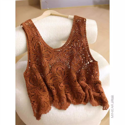 ベスト レディース 春夏 トップス 透かし編み プルオーバー Uネック かぎ編み カジュアル 無地 レイヤード ニットベスト きれいめ フェミニン ノースリーブ 大人可愛い 羽織 体型カバー 涼しい 着痩せ おしゃれ 涼しいか 大きいサイズ 送料無料 クロシェ編み