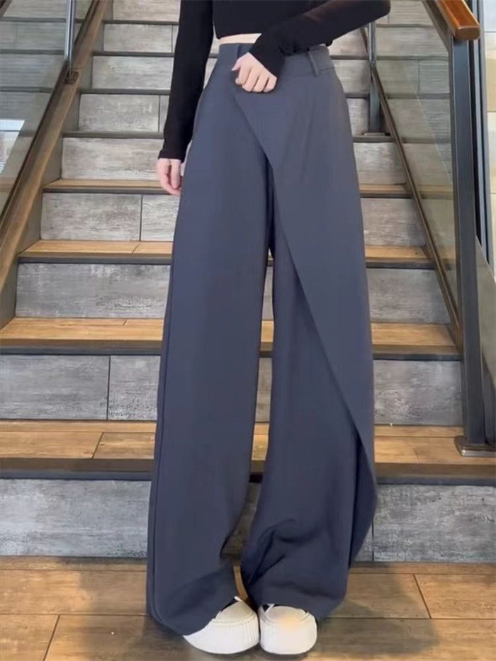 <br>タックワイドパンツ レディース 低身長 ボトムス 美シルエット ハイウエスト カジュアル 春 夏 薄手 イージーパンツ プリーツパンツ ワイドパンツ 不規則 ボタン タック スラックス タックパンツ ロング丈 きれいめ 通勤 オフィス 体型カバー ゆったり 送料無料