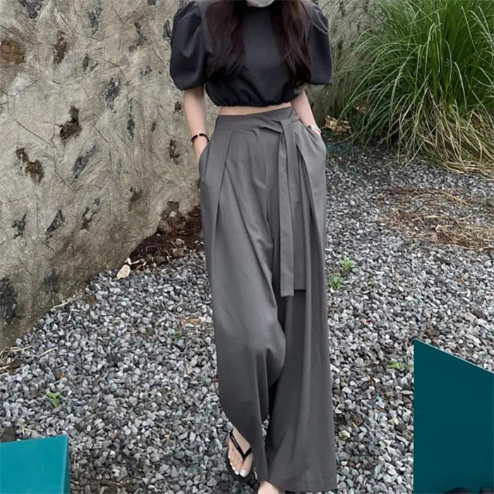 <br>タックワイドパンツ レディース 低身長 ボトムス 美シルエット ハイウエスト カジュアル 春 夏 薄手 イージーパンツ プリーツパンツ ワイドパンツ ウェスト糸 スラックス タックパンツ ロング丈 きれいめ 通勤 体型カバー ゆったり 送料無料