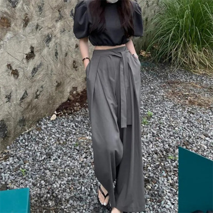 <br>タックワイドパンツ レディース 低身長 ボトムス 美シルエット ハイウエスト カジュアル 春 夏 薄手 イージーパンツ プリーツパンツ ワイドパンツ ウェスト糸 スラックス タックパンツ ロング丈 きれいめ 通勤 体型カバー ゆったり 送料無料