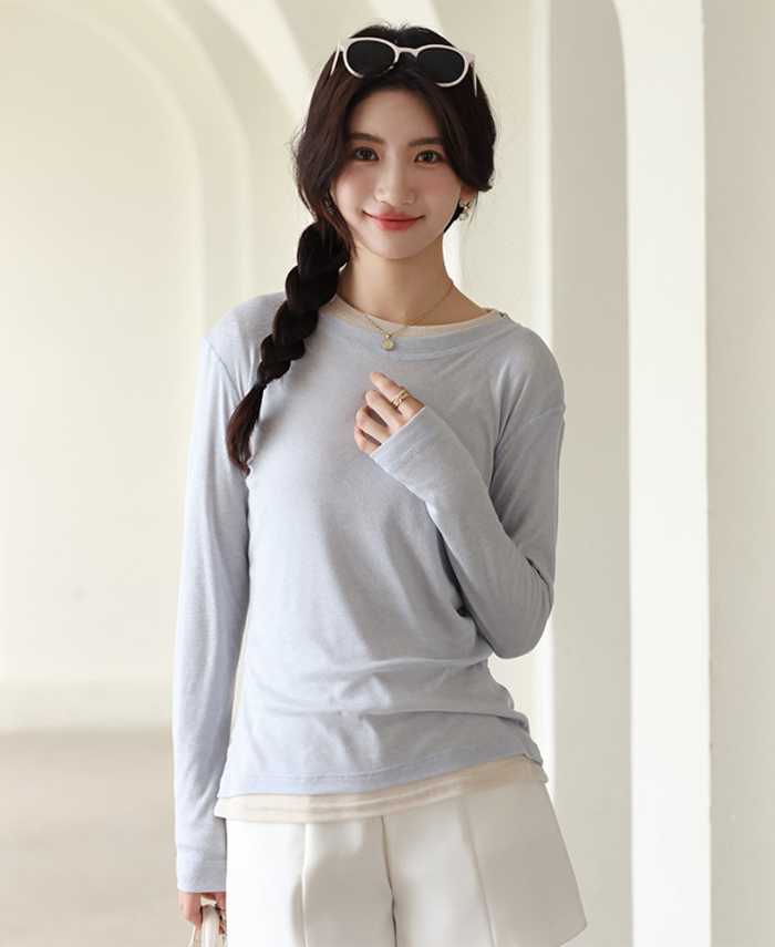 tシャツ レイヤード シアー トップス シャツ 長袖  重ね着 シアートップス Uネック インナー クルーネック 体型カバー UVカット UV 紫外線 シアーロングスリーブTシャツ 透け感 ベーシック 夏 春 20 30 40 50代