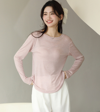 tシャツ レイヤード シアー トップス シャツ 長袖  重ね着 シアートップス Uネック インナー クルーネック 体型カバー UVカット UV 紫外線 シアーロングスリーブTシャツ 透け感 ベーシック 夏 春 20 30 40 50代