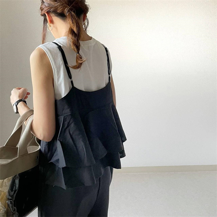 オールインワン サロペット レディース 薄手 夏 ワイドパンツ きれいめ 黒 大きめ 大きいサイズ ノースリーブ 無地 キャミソール パンツ オーバーオール ロング つなぎ シンプル ポケット Ｖネック 大人カジュアル 体型カバー ゆったり 送料無料