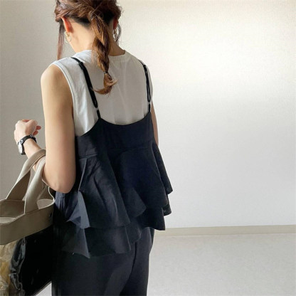 オールインワン サロペット レディース 薄手 夏 ワイドパンツ きれいめ 黒 大きめ 大きいサイズ ノースリーブ 無地 キャミソール パンツ オーバーオール ロング つなぎ シンプル ポケット Ｖネック 大人カジュアル 体型カバー ゆったり 送料無料