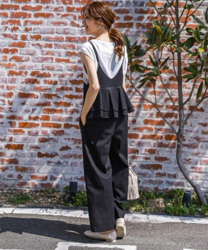 オールインワン サロペット レディース 薄手 夏 ワイドパンツ きれいめ 黒 大きめ 大きいサイズ ノースリーブ 無地 キャミソール パンツ オーバーオール ロング つなぎ シンプル ポケット Ｖネック 大人カジュアル 体型カバー ゆったり 送料無料