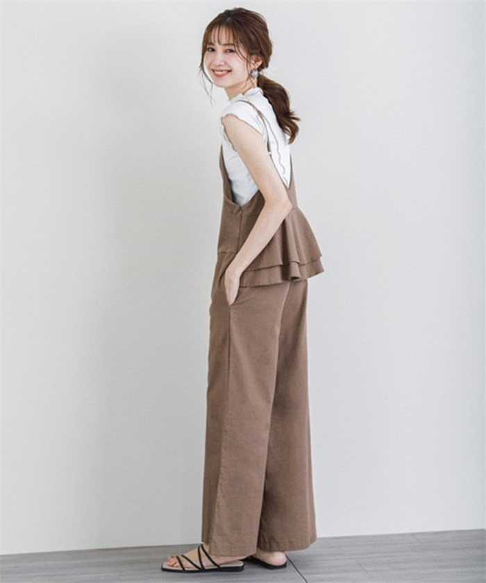 オールインワン サロペット レディース 薄手 夏 ワイドパンツ きれいめ 黒 大きめ 大きいサイズ ノースリーブ 無地 キャミソール パンツ オーバーオール ロング つなぎ シンプル ポケット Ｖネック 大人カジュアル 体型カバー ゆったり 送料無料