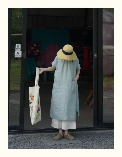 ロングワンピース 夏 半袖 レディース きれいめ 綿混 ワンピース ミモレ丈 楽ちん 体型カバー シャツワンピース 綿混 麻風 森ガール リネン風 リネン風ワンピース ゆったり シンプル 無地 カジュアル ポケット プリーツ 大人可愛い 送料無料