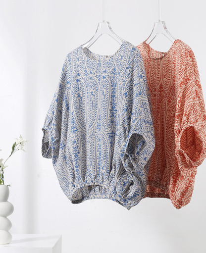 ブラウス レディース tシャツ 夏 七分袖シャツ バルーンスリーブ ゆるゆる ゆったり トップス シャツ クルーネック 体型カバー レトロ クラシカル ベーシック 花柄 快適 通勤 シンプル リボン 可愛い おしゃれ 薄手 春 30 40 50代