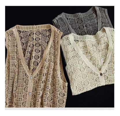 ジレ レディース 50代 ノーカラー ショート ロング ベスト おしゃれ サマーニット 薄手 サマーベスト ニットベスト レディース 前開き トップス 大きいサイズ 春夏 夏 ショート丈 透かし編み 重ね着 カジュアル 送料無料 通勤 可愛い クロシェ編み