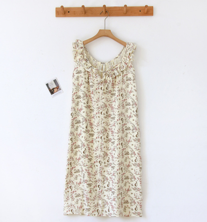 ネグリジェ キャミソール ワンピース ノースリーブ ガーゼ レース 綿100% コットン フリル 総柄 春夏 夏 ロング ナイトウエア ナイトドレス ルームウエア パジャマ 部屋着 北欧風 可愛い ゆったり 上品 高級