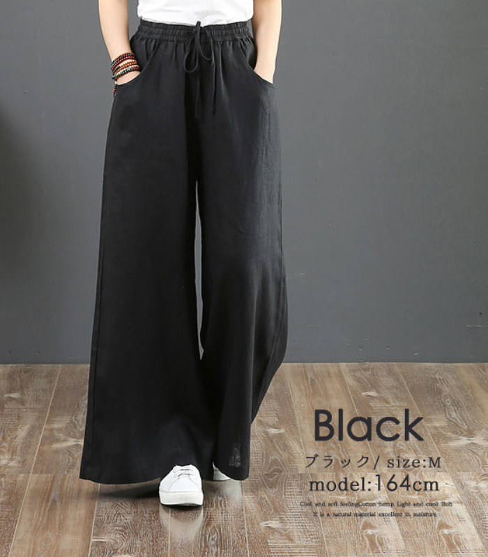 ワイドパンツ レディース きれいめ パンツ おしゃれ 綿麻 前垂らし 楽ちん ひんやり ロングパンツ 春夏秋冬 無地 レディース ボトムス 体型カバー 着痩せ ロング丈 ゆったり 上品 20 30 40代 ブラック グレー