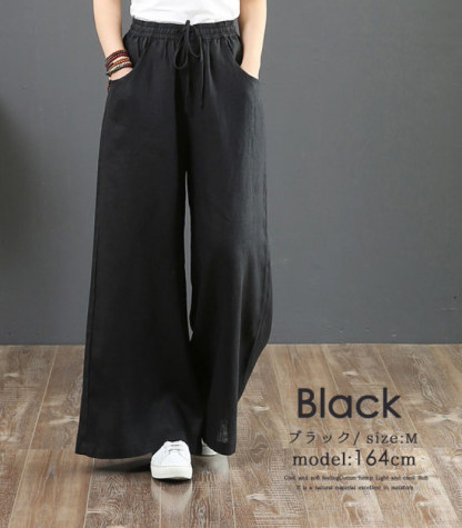 ワイドパンツ レディース きれいめ パンツ おしゃれ 綿麻 前垂らし 楽ちん ひんやり ロングパンツ 春夏秋冬 無地 レディース ボトムス 体型カバー 着痩せ ロング丈 ゆったり 上品 20 30 40代 ブラック グレー