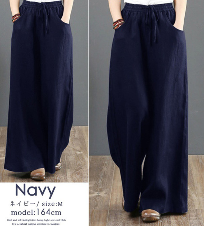 ワイドパンツ レディース きれいめ パンツ おしゃれ 綿麻 前垂らし 楽ちん ひんやり ロングパンツ 春夏秋冬 無地 レディース ボトムス 体型カバー 着痩せ ロング丈 ゆったり 上品 20 30 40代 ブラック グレー