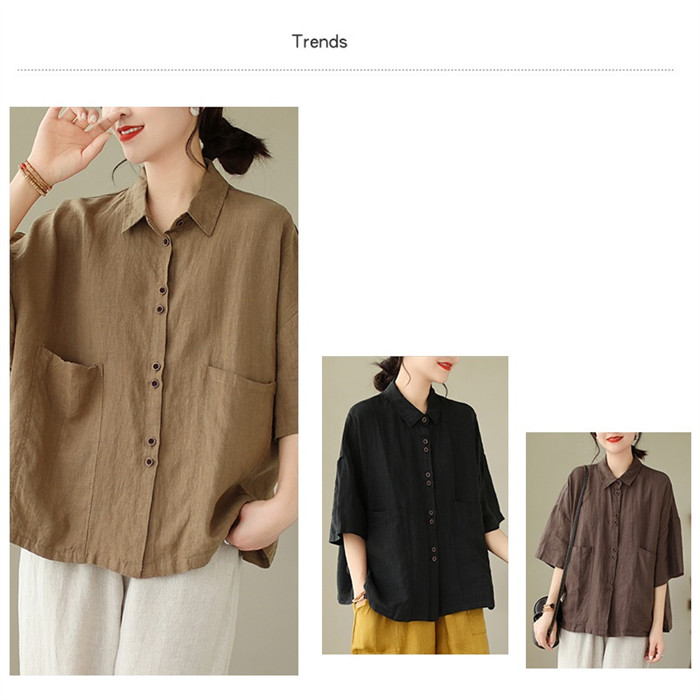 <br>リネン シャツ ブラウス レディース 半袖 シャツブラウス 綿麻ブラウス スタンドカラー リネンシャツ トップス コットンリネン 着心地 柔らかい おしゃれ 夏 柔らか 半袖シャツ トップス 無地 春 夏 秋 ゆったり 大人可愛い 送料無料