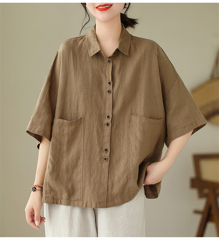 <br>リネン シャツ ブラウス レディース 半袖 シャツブラウス 綿麻ブラウス スタンドカラー リネンシャツ トップス コットンリネン 着心地 柔らかい おしゃれ 夏 柔らか 半袖シャツ トップス 無地 春 夏 秋 ゆったり 大人可愛い 送料無料