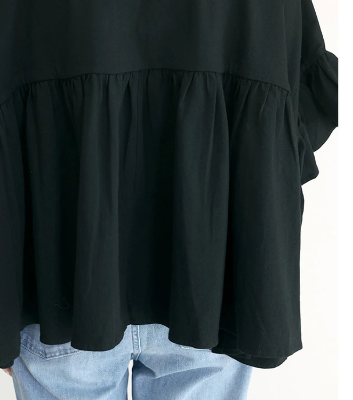 Tシャツ レディース ゆったり 七分袖 ブラウス 綿 コットン チュニック フレンチスリーブ フリル 通気性 プリーツ スタンドカラー トップス コットン 着心地 柔らかい おしゃれ 半袖シャツ トップス 無地 春 夏 秋 大人可愛い 送料無料
