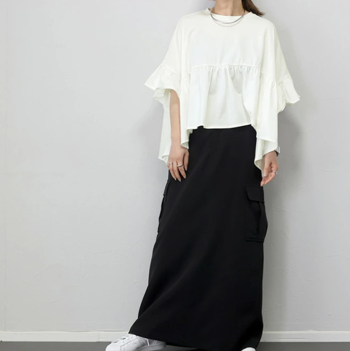 Tシャツ レディース ゆったり 七分袖 ブラウス 綿 コットン チュニック フレンチスリーブ フリル 通気性 プリーツ スタンドカラー トップス コットン 着心地 柔らかい おしゃれ 半袖シャツ トップス 無地 春 夏 秋 大人可愛い 送料無料