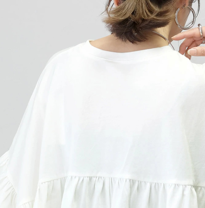 Tシャツ レディース ゆったり 七分袖 ブラウス 綿 コットン チュニック フレンチスリーブ フリル 通気性 プリーツ スタンドカラー トップス コットン 着心地 柔らかい おしゃれ 半袖シャツ トップス 無地 春 夏 秋 大人可愛い 送料無料