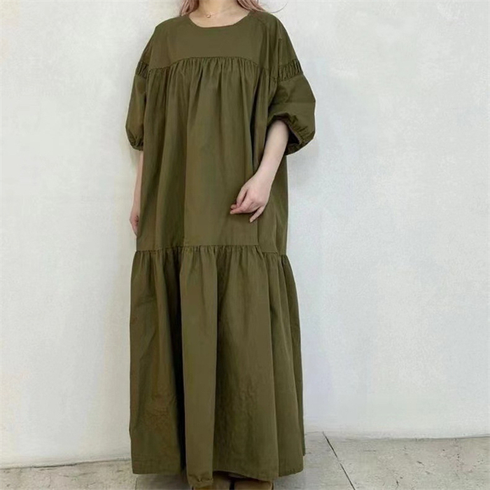 <br>ロングワンピース 半袖 夏 レディース きれいめ フォーマル 大きいサイズ ロング マキシワンピース Uネック ぽわん袖 バルーンスリープ ティアードワンピース ティアード きれいめ マキシ丈 無地 ワンピース ビッグシルエット ゆるっと カジュアル 大人 送料無料