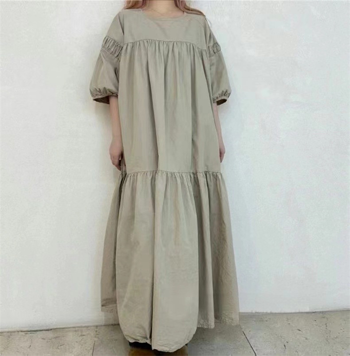 <br>ロングワンピース 半袖 夏 レディース きれいめ フォーマル 大きいサイズ ロング マキシワンピース Uネック ぽわん袖 バルーンスリープ ティアードワンピース ティアード きれいめ マキシ丈 無地 ワンピース ビッグシルエット ゆるっと カジュアル 大人 送料無料