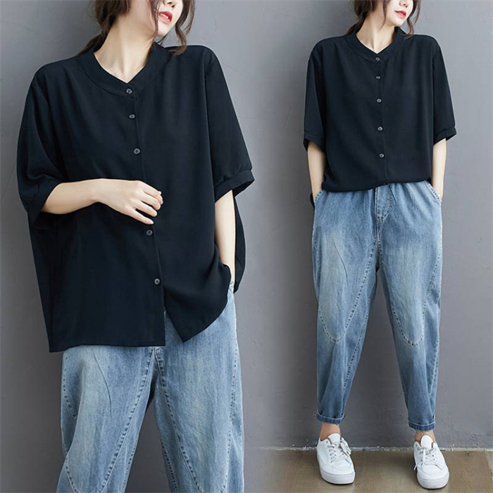 <br>シャツ ブラウス レディース 夏 半袖 ロングシャツ aライン tシャツ 大きいサイズ ゆったり 黒シャツ きれいめ  カジュアル 大人 おしゃれ 無地 黒 ブラック 体型カバー 着痩せ