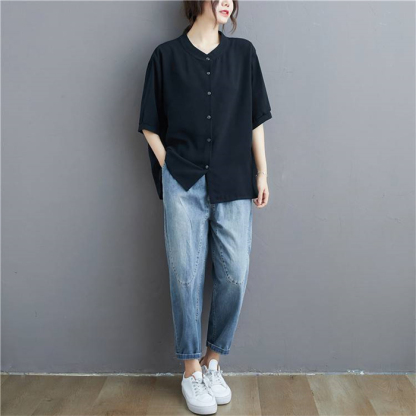 <br>シャツ ブラウス レディース 夏 半袖 ロングシャツ aライン tシャツ 大きいサイズ ゆったり 黒シャツ きれいめ  カジュアル 大人 おしゃれ 無地 黒 ブラック 体型カバー 着痩せ