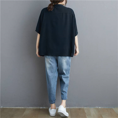 <br>シャツ ブラウス レディース 夏 半袖 ロングシャツ aライン tシャツ 大きいサイズ ゆったり 黒シャツ きれいめ  カジュアル 大人 おしゃれ 無地 黒 ブラック 体型カバー 着痩せ