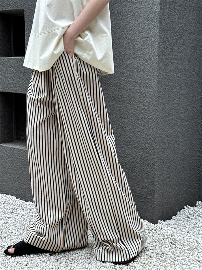 ワイドパンツ レディース ガウチョパンツ ストライプパンツ ストライプ ワイド タックパンツ ゆったり カジュアル きれいめ 大きいサイズ ボトムス ロング ズボン 体型カバー 大きいサイズ ウエストゴム 夏 送料無料