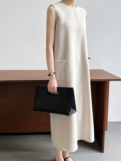 ワンピース 春 夏 レディース ノースリーブ ワンピース ロング丈 ロングワンピース Iライン きれいめ ドレス ワンピース お洒落 体型カバー 着痩せ 華奢見え スッキリ カジュアル オフィス 通勤 OL ノースリーブワンピース