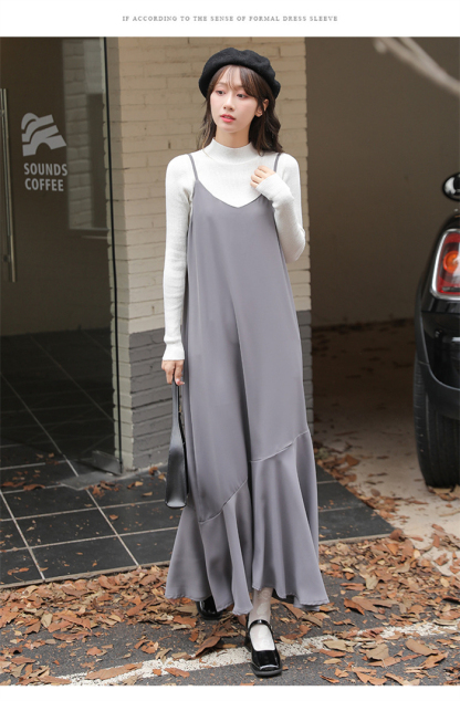 キャミワンピース サロペット マーメイドワンピース レディース マーメイド 秋 夏 黒 ジャンパースカート ベーシック ゆったり 無地 体型カバー 大きいサイズ キャミ ロングワンピース ロング丈 キャミソール オールシーズン 春夏秋冬 送料無料