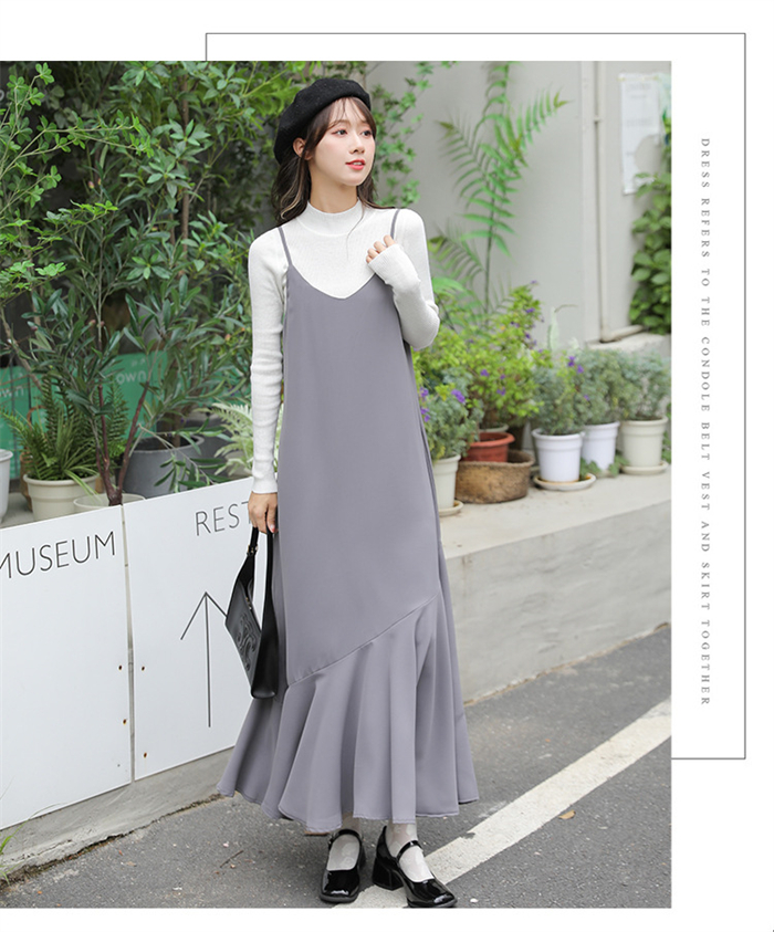 キャミワンピース サロペット マーメイドワンピース レディース マーメイド 秋 夏 黒 ジャンパースカート ベーシック ゆったり 無地 体型カバー 大きいサイズ キャミ ロングワンピース ロング丈 キャミソール オールシーズン 春夏秋冬 送料無料