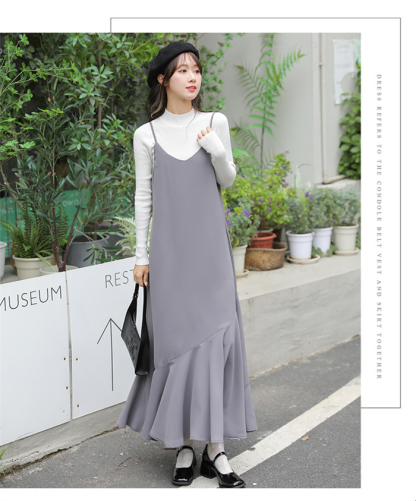 キャミワンピース サロペット マーメイドワンピース レディース マーメイド 秋 夏 黒 ジャンパースカート ベーシック ゆったり 無地 体型カバー 大きいサイズ キャミ ロングワンピース ロング丈 キャミソール オールシーズン 春夏秋冬 送料無料