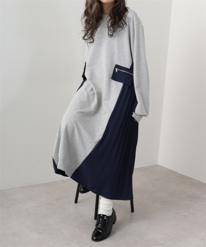 <br>ロングワンピース レディース 長袖 秋冬 きれいめ トレーナー 大きいサイズ ロング丈 ワンピース 黒 プリーツワンピース 異素材 切替 着瘦せ 通勤 レイヤード風 プリーツ トレーナーワンピース ブラック 柔らか コーデ 大人 冬 送料無料 カジュアル 上品 ゆったり