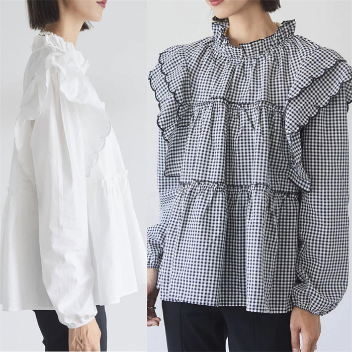 <br>シャツ ブラウス 長袖 フリル付き 可愛い レディース ティアード ベーシック トップス 無地 チェック 薄め 体型カバー カジュアル リラックス 大きいサイズ 30代 40代 50代 春夏 フリル袖 Tシャツ カットソー フレア袖 春 秋 きれいめ ゆったり お洒落 着回し抜群