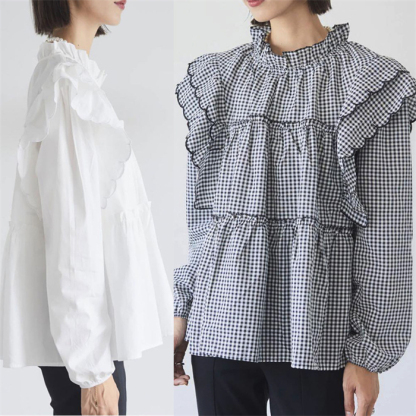 <br>シャツ ブラウス 長袖 フリル付き 可愛い レディース ティアード ベーシック トップス 無地 チェック 薄め 体型カバー カジュアル リラックス 大きいサイズ 30代 40代 50代 春夏 フリル袖 Tシャツ カットソー フレア袖 春 秋 きれいめ ゆったり お洒落 着回し抜群
