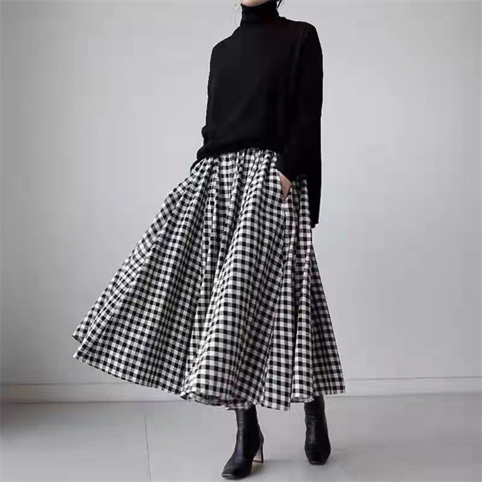 <br>スカート ロング チェック Aライン レディース 大きいサイズ Aラインスカート 綿混 ボトムス 春 春物 ロングスカート ミモレ丈 シンプル きれいめ チェック柄 お洒落 普段着 着回し お出かけ OL 日常 通勤 カジュアル 大人可愛い 送料無料